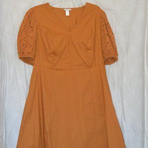 Ava & Viv - Mustard Gold Eyelet Sleeve Midi Dress